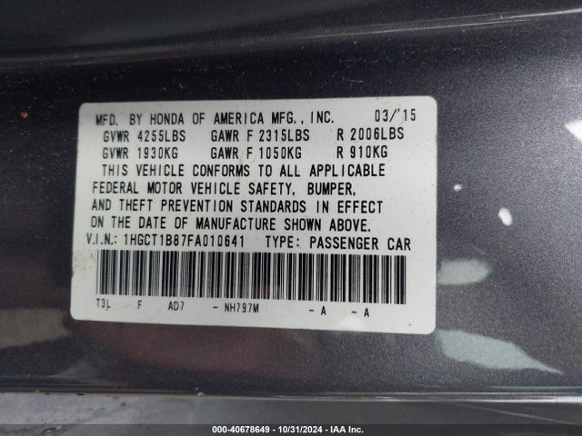Honda Accord Ex-l 2015 1HGCT1B87FA010641 Image 9