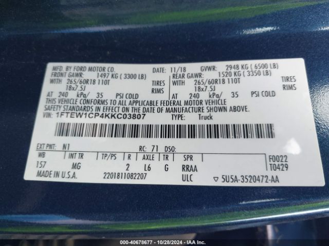 1FTEW1CP4KKC03807 Ford F-150 Xlt