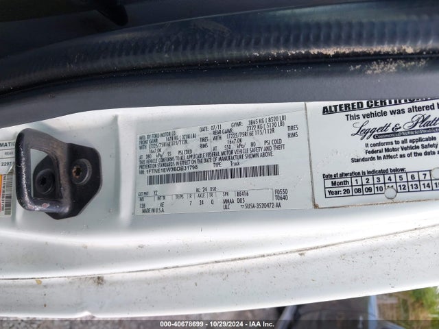 2011 Ford E-150 Commercial მანქანა იყიდება აუქციონზე, vin: 1FTNE1EW3BDB31798, აუქციონის ნომერი: 40678699