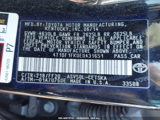 Toyota CAMRY SE 2014 4T1BF1FK0EU431651 Image 9