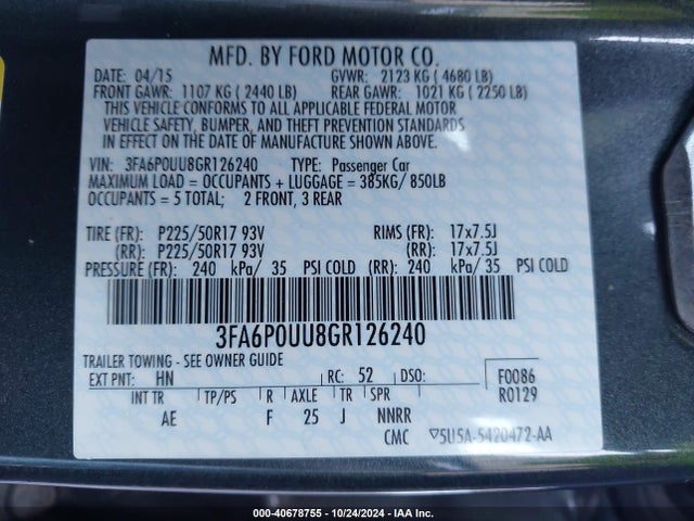 Ford Fusion Hybrid S 2016 3FA6P0UU8GR126240 Image 9
