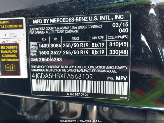4JGDA5HBXFA568109 Mercedes-Benz Ml 350 4matic