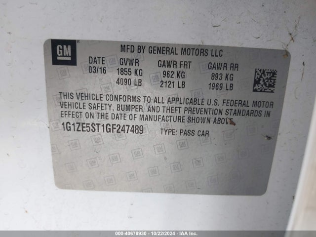 Chevrolet MALIBU 1LT 2016 1G1ZE5ST1GF247489 Image 9