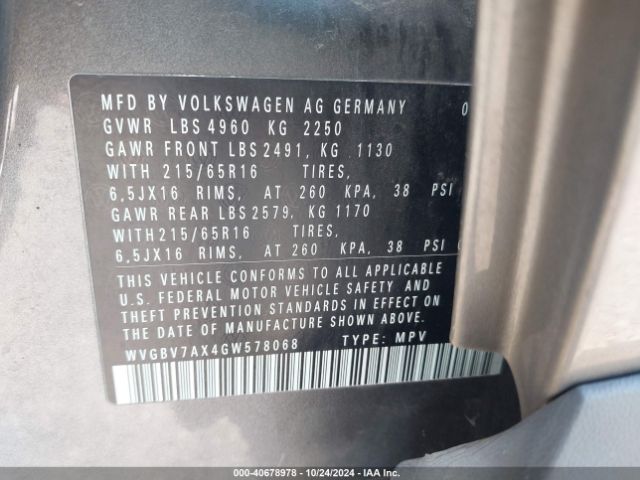 2016 VOLKSWAGEN TIGUAN WVGBV7AX4GW578068 Photo 8