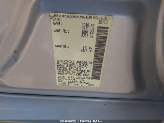 1N4AL3AP2EC166458 Nissan Altima 2.5 Sv