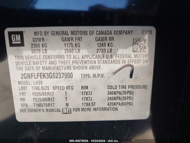 Chevrolet EQUINOX LT 2016 2GNFLFEK3G6237900 Image 9