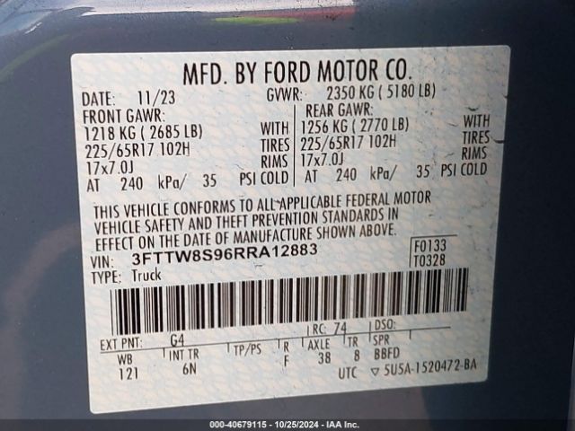 3FTTW8S96RRA12883 Ford Maverick Lariat