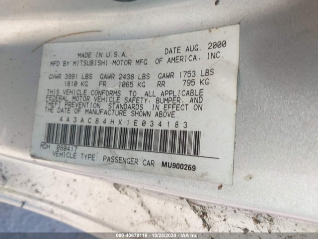 2001 MITSUBISHI ECLIPSE 4A3AC84HX1E034183 Photo 8