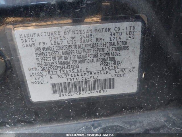 3N1CE2CP3FL424290 Nissan Versa Note S (sr)/s Plus/sl/sr/sv