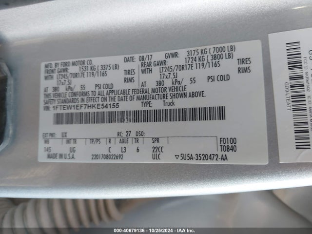 Ford F-150 Xlt 2017 1FTEW1EF7HKE54155 Image 9