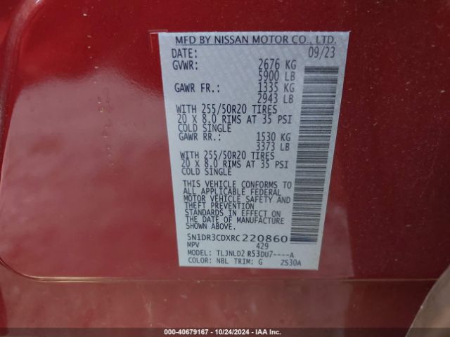 5N1DR3CDXRC220860 Nissan Pathfinder Sl 4wd