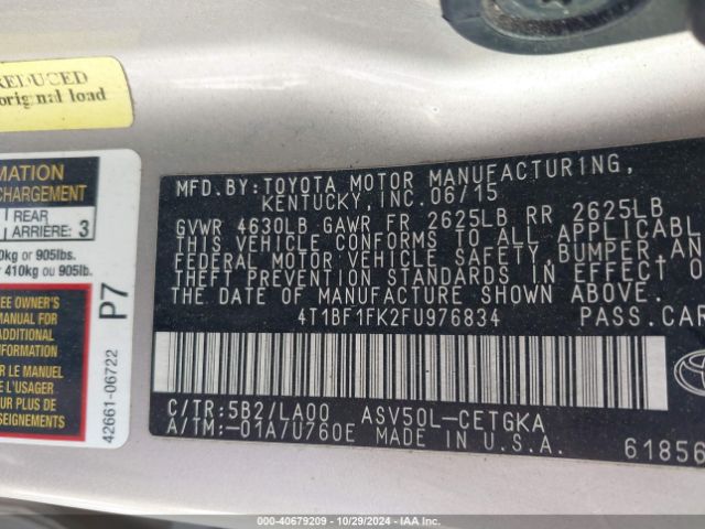 4T1BF1FK2FU976834 Toyota CAMRY XLE