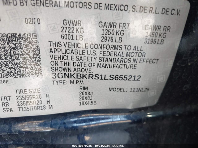 Chevrolet Blazer Awd Rs 2020 3GNKBKRS1LS655212 Image 9