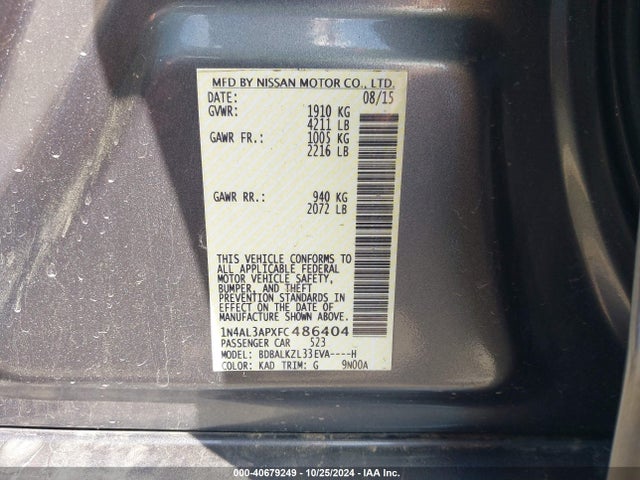 Nissan Altima 2.5 Sv 2015 1N4AL3APXFC486404 Image 9
