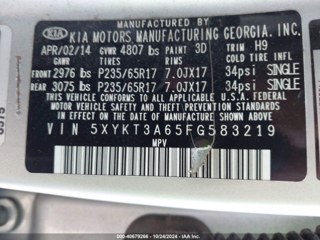 5XYKT3A65FG583219 KIA SORENTO LX
