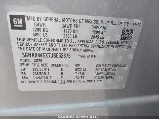 3GNAXWEX7JS562875 Chevrolet Equinox Premier
