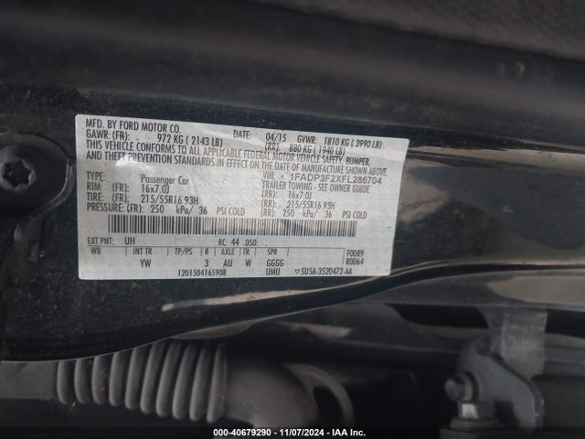 Ford FOCUS SE 2015 1FADP3F2XFL286704 Image 9