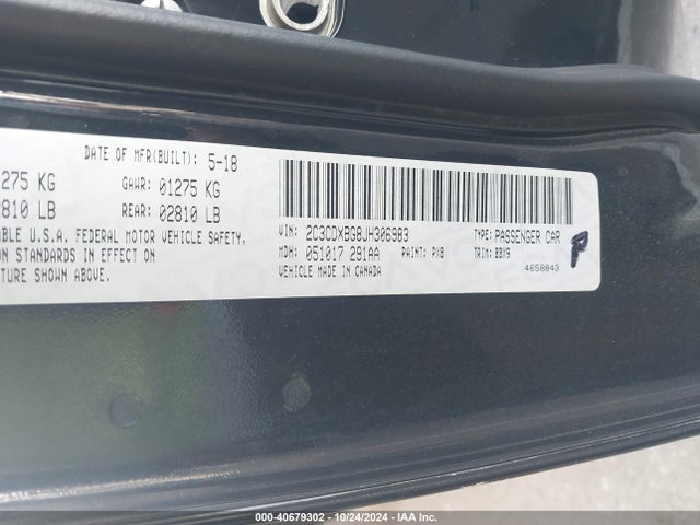 2C3CDXBG8JH306983 Dodge Charger Sxt Rwd