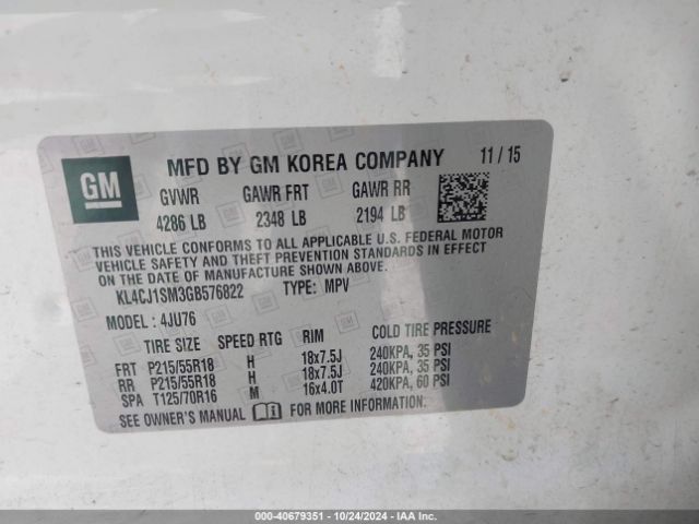 KL4CJ1SM3GB576822 Buick Encore Sport Touring