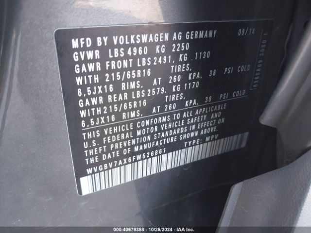 WVGBV7AX6FW526861 Volkswagen TIGUAN S