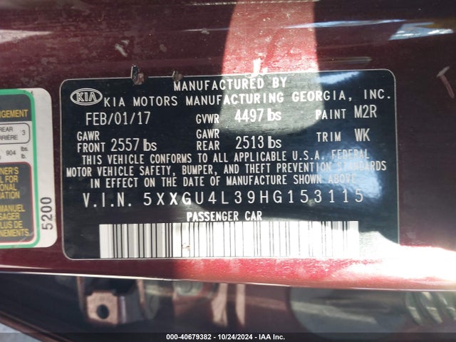 KIA OPTIMA EX 2017 5XXGU4L39HG153115 Image 9