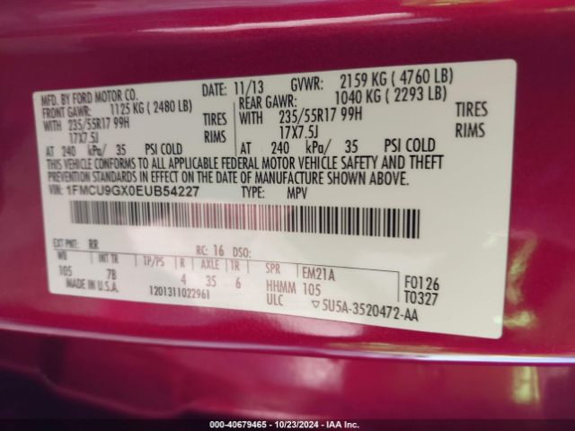 1FMCU9GX0EUB54227 Ford ESCAPE SE