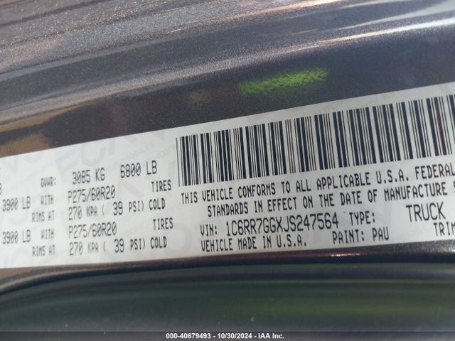 1C6RR7GGXJS247564 RAM 1500 Big Horn  4x4 6'4 Box