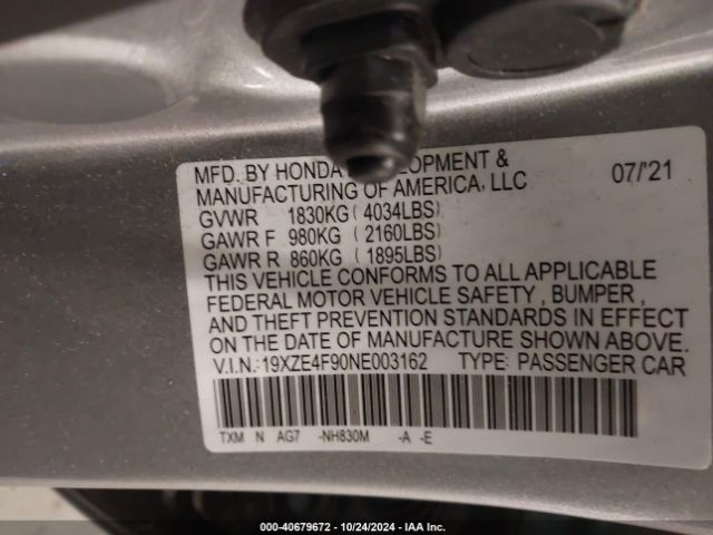 19XZE4F90NE003162 Honda Insight Touring