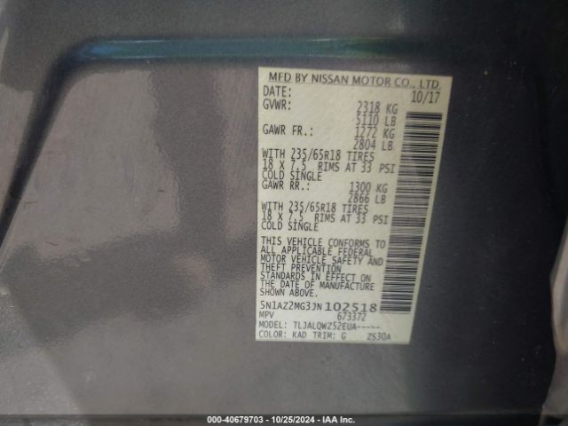 5N1AZ2MG3JN102518 Nissan MURANO SV