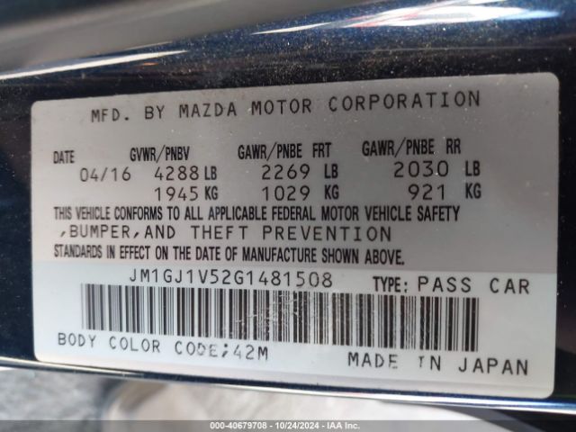 JM1GJ1V52G1481508 Mazda Mazda6 I Touring