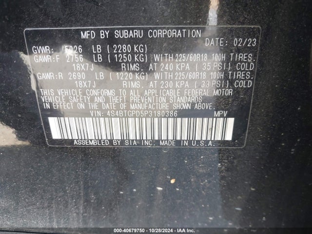 4S4BTGPD5P3180386 Subaru Outback Touring Xt