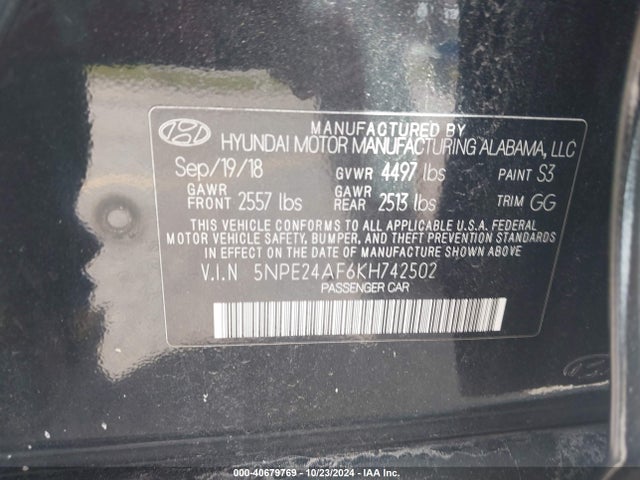 Hyundai SONATA SE 2019 5NPE24AF6KH742502 Image 9