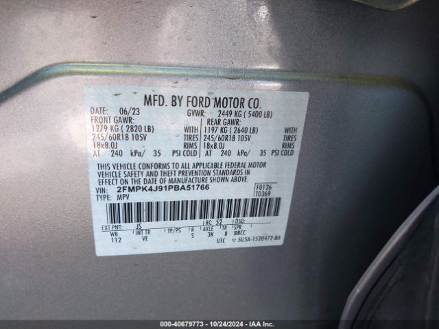 2FMPK4J91PBA51766 Ford EDGE SEL