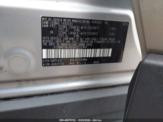 4T3R6RFV9LU003072 Toyota Rav4 Hybrid Xle