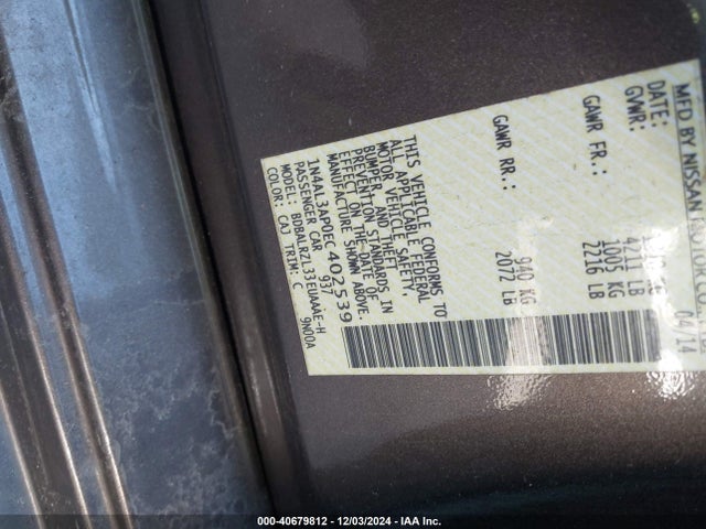 Nissan Altima 2.5 S 2014 1N4AL3AP0EC402539 Image 9