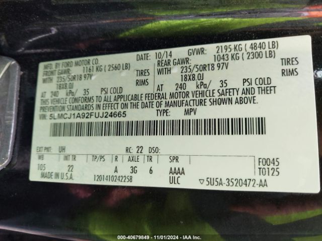 5LMCJ1A92FUJ24665 Lincoln MKC