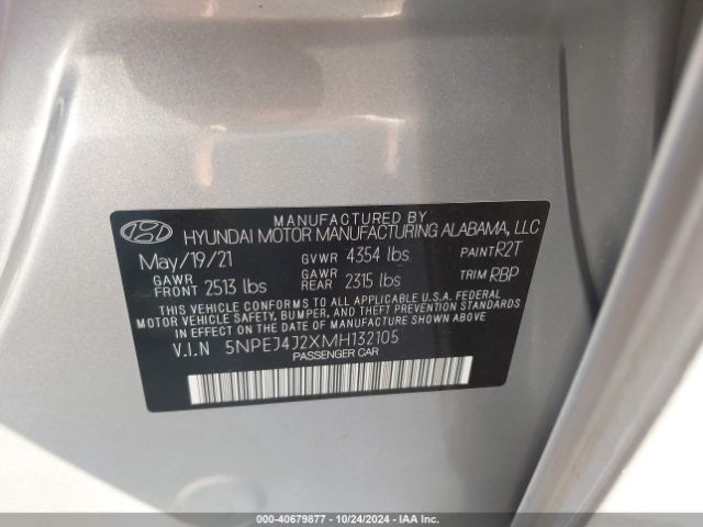 5NPEJ4J2XMH132105 Hyundai Sonata Sel Plus