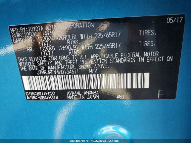 JTMRJREV4HD134611 Toyota Rav4 Hybrid Xle