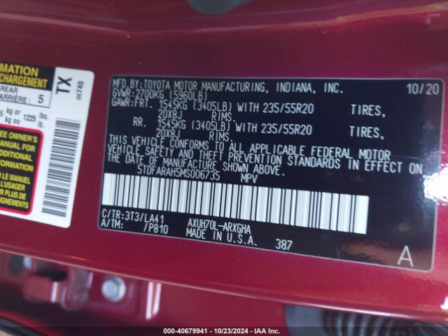 5TDFARAH5MS006735 Toyota Highlander Hybrid Platinum