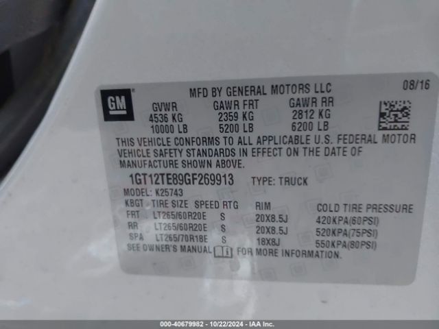 1GT12TE89GF269913 GMC Sierra 2500hd Slt