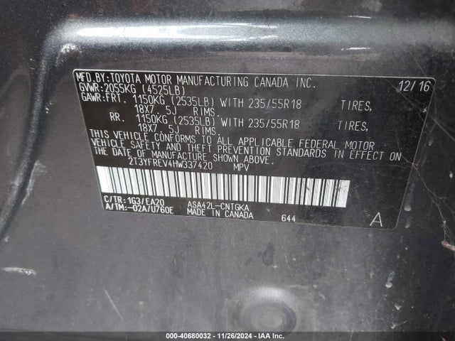 Toyota Rav4 Limited 2017 2T3YFREV4HW337420 Image 9