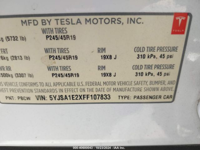 5YJSA1E2XFF107833 Tesla Model S 70d/85d/p85d