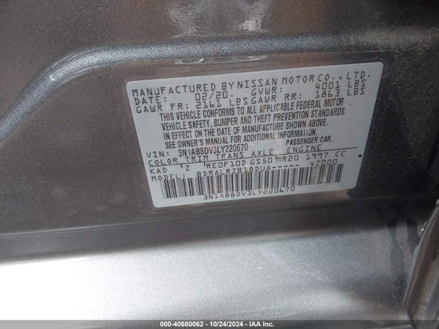 Nissan Sentra Sr Xtronic Cvt 2020 3N1AB8DV3LY220670 Image 9