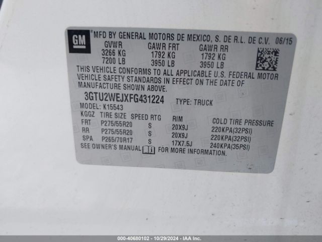 3GTU2WEJXFG431224 GMC Sierra 1500 Denali