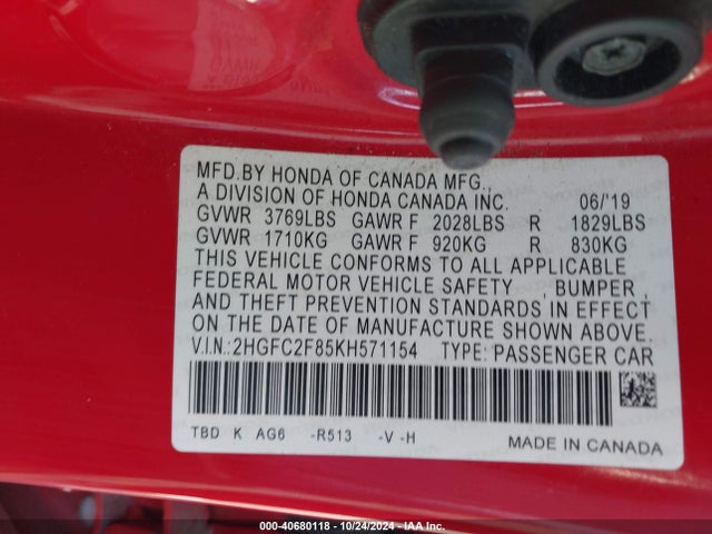Honda Civic Sport 2019 2HGFC2F85KH571154 Image 9