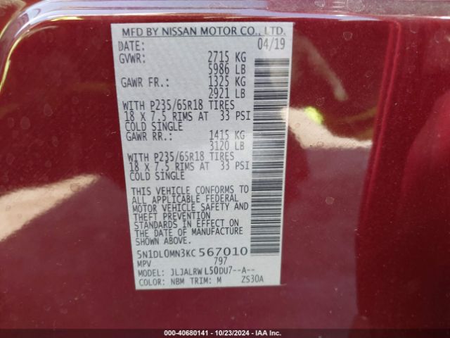 5N1DL0MN3KC567010 Infiniti QX60 LUXE