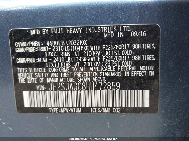 JF2SJAGC8HH472859 Subaru Forester 2.5i Premium