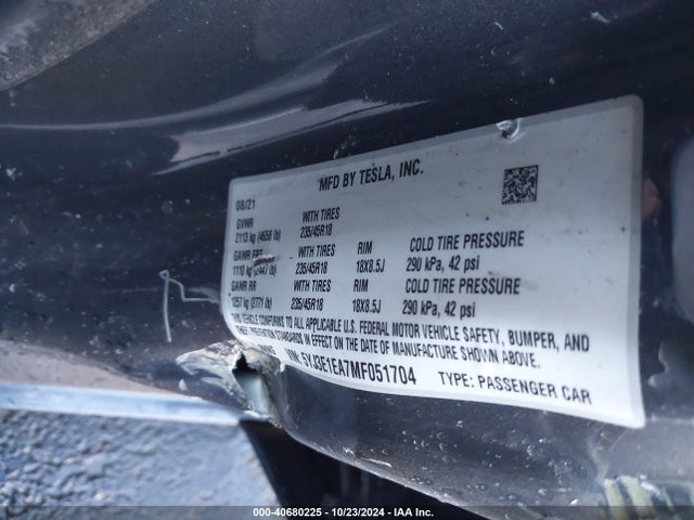 2021 TESLA MODEL 3 5YJ3E1EA7MF051704 Photo 8