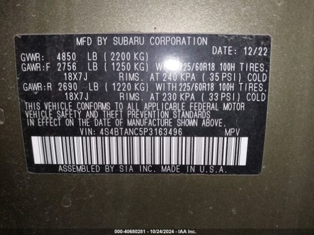 4S4BTANC5P3163496 Subaru Outback Limited