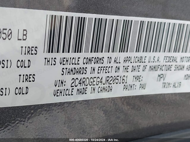 2C4RDGEG4JR205161 Dodge Grand Caravan Gt